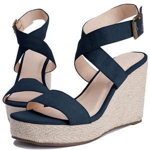 Navy Espadrille Wedges